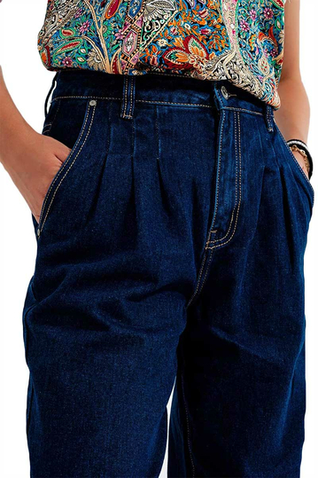 Q2 relaxed fit pleat front jeans dark blue