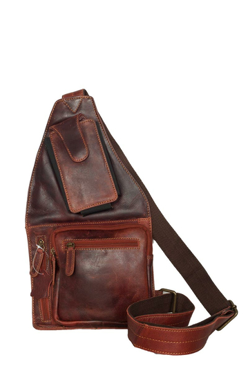Black Buck cross body leather bag - brown/red