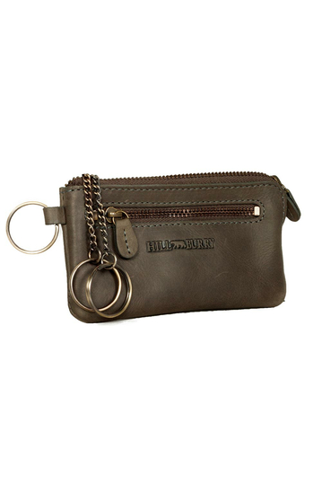 Hill Burry leather coin pouch with key chain grey