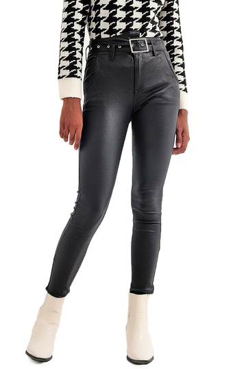 Q2 black faux leather pants with belt