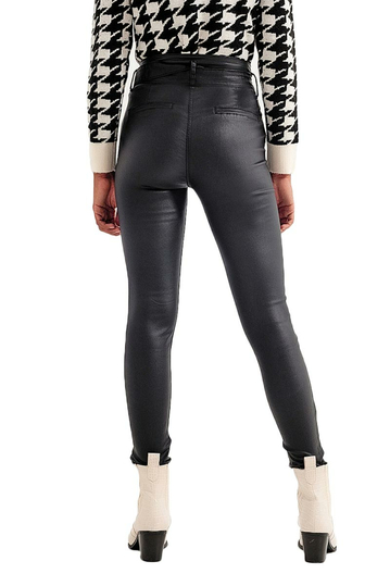 Q2 faux leather παντελόνι μαύρο με ζώνη