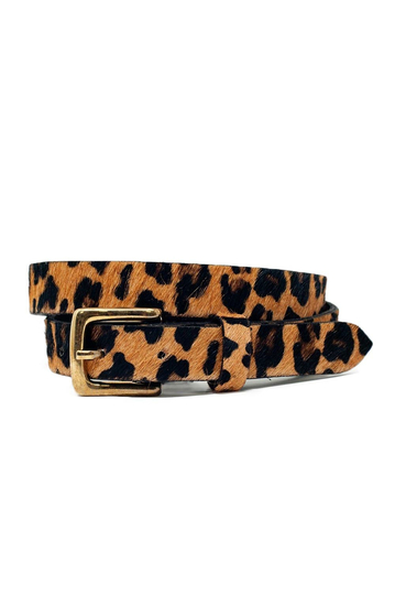 Q2 leopard print fur thin belt