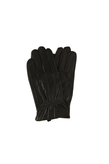 Men's knit lined leather gloves black with stitch detail