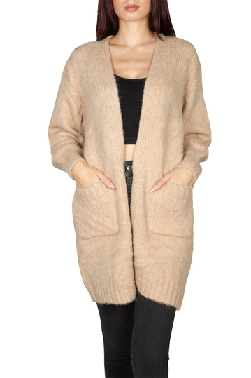 Longline knit cardigan beige