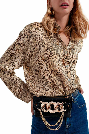 Q2 animal print shirt beige