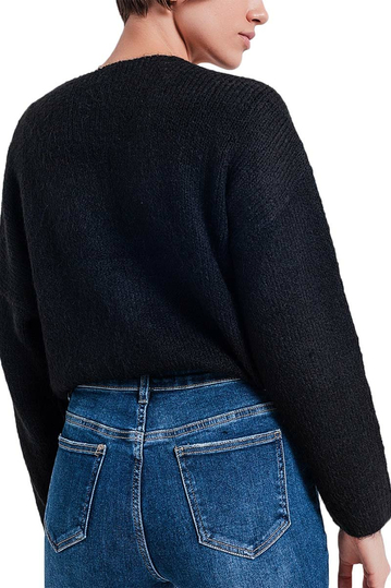 Q2 χνουδωτό πουλόβερ με V-λαιμόκοψη μαύρο