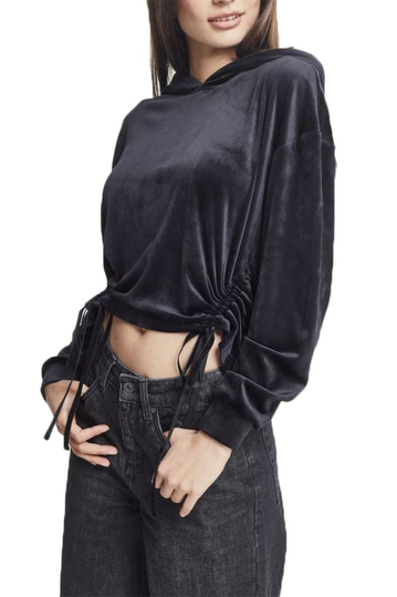 Urban Classics cropped velvet hoodie black