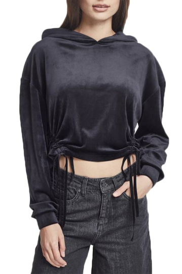 Urban Classics cropped velvet hoodie black