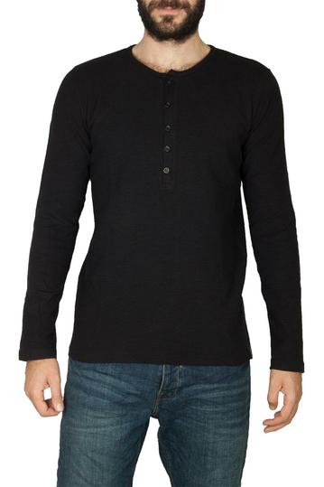 Bigbong long sleeve ribbed Henley tee black