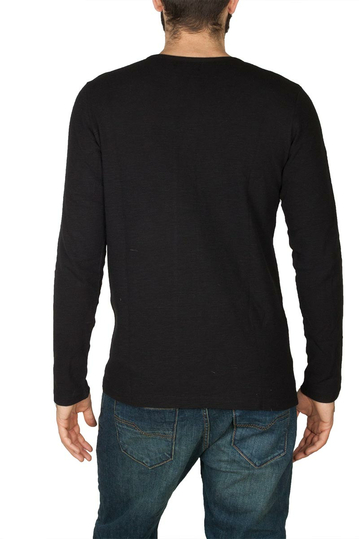 Bigbong μακρυμάνικη Henley ριπ μπλούζα μαύρη