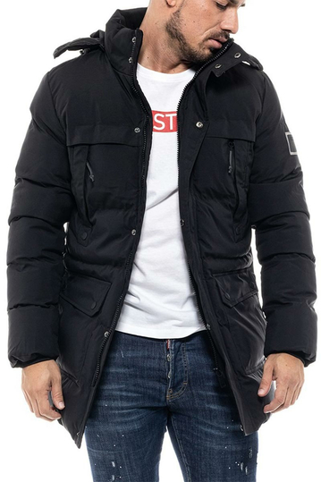 Biston men's puffer jacket with removable hood black