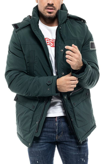 Biston puffer jacket with removable hood dark green