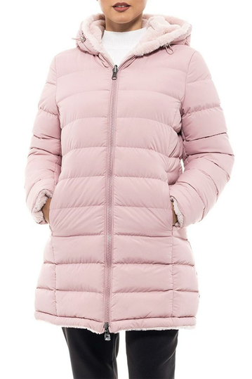 Biston reversible quilted long jacket pink