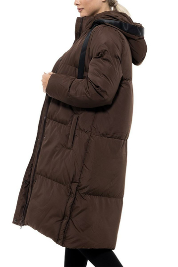 Biston long puffer jacket with hood chocolate