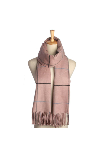 Scarf pink with brown and blue stripe