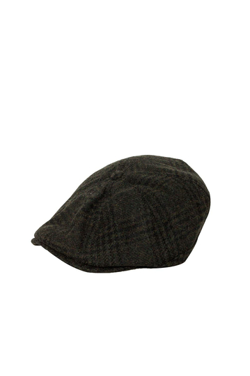 Wool flat cap in olive tweed