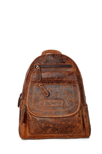 Hill Burry embossed leather backpack brown