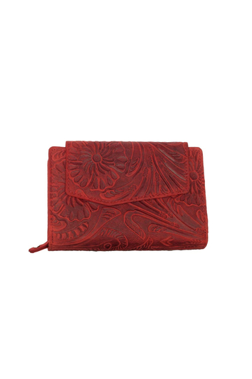 Hill Burry δερμάτινο πορτοφόλι κόκκινο ανάγλυφο με ασύμμετρο καπάκι