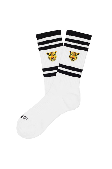 Jimmy Lion Athletic Leopard mid calf socks white