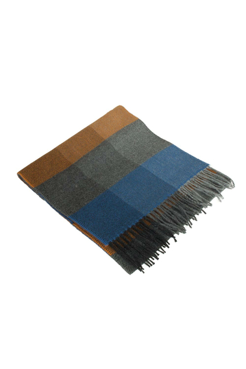 Fringe scarf blue/grey/camel