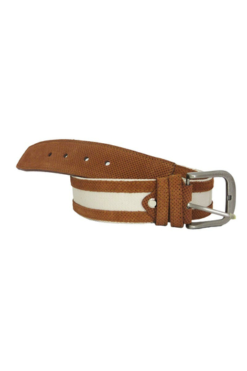 Canvas belt beige with brown suede