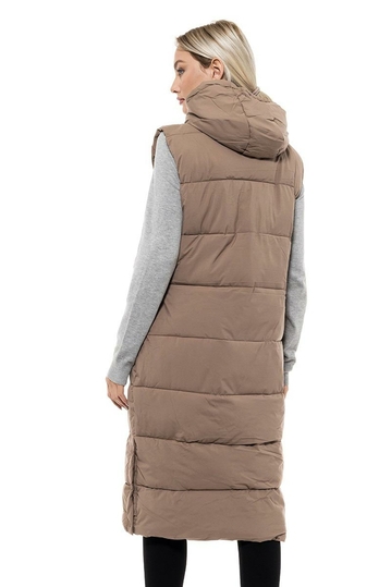 Biston long gilet dark beige with hood