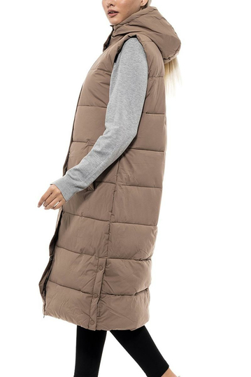 Biston long gilet dark beige with hood