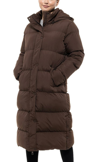 Splendid long puffer jacket with hood chocolate