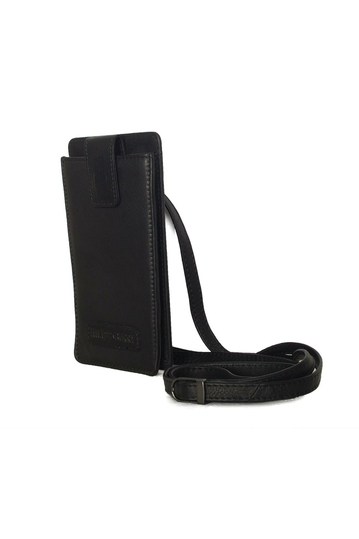 Hill Burry leather mobile pouch black with strap