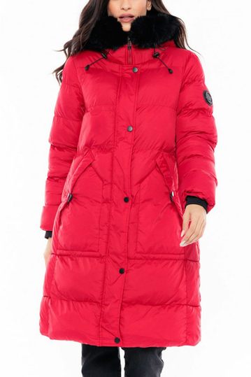 Biston long puffer jacket with hood red