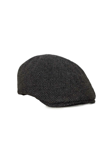 Herringbone wool flat cap grey