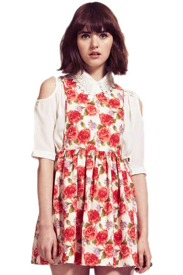 Dahlia red rose pinafore dress