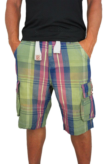 Tokyo Laundry men's cargo plaid shorts blue/green