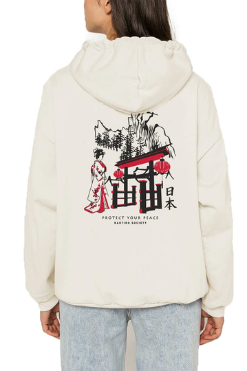 Kaotiko oversize hoodie Geisha ivory