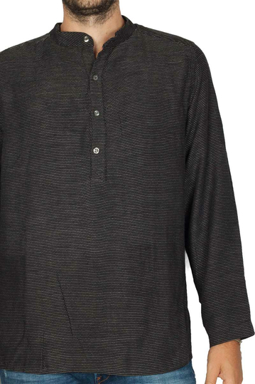 Bigbong πουκάμισο με Μάο γιακά μαύρο μελανζέ