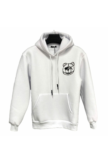 Φούτερ με κουκούλα και στάμπα στην πλάτη - λευκό