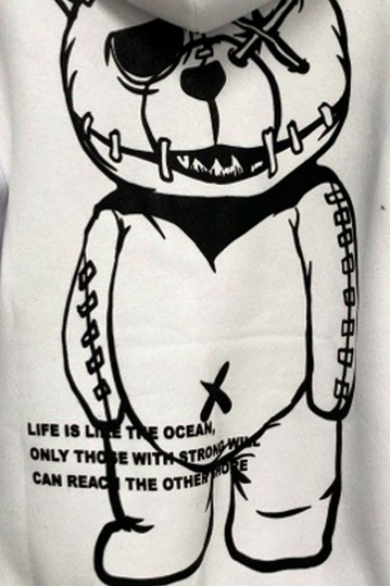 Φούτερ με κουκούλα και στάμπα στην πλάτη - λευκό