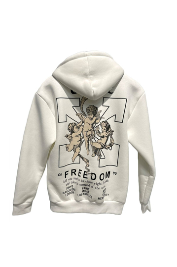 Hoodie with Freedom back print - white