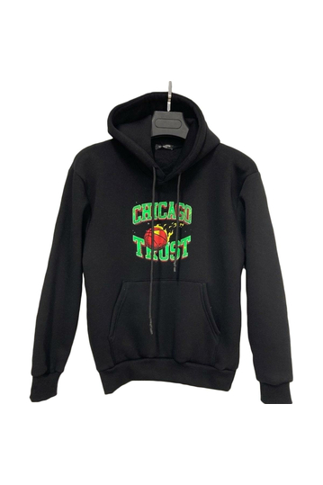 Φούτερ με κουκούλα και στάμπα Chicago Trust - μαύρο