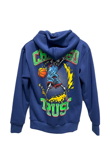 Hoodie with Chicago Trust back print - royal blue