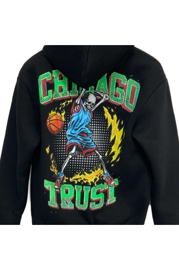 Φούτερ με κουκούλα και στάμπα Chicago Trust - μαύρο