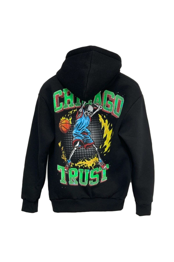 Hoodie with Chicago Trust back print - black