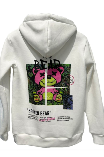 Broken Bear Hoodie White