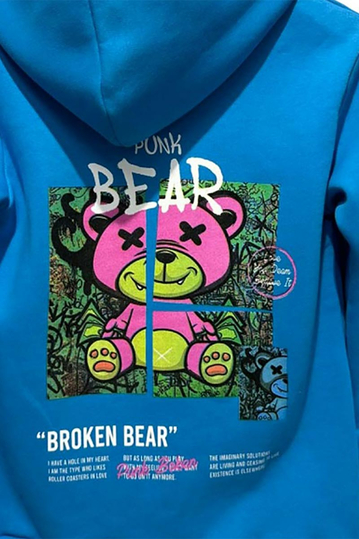 Broken Bear Hoodie Royal Blue