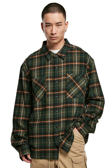 Urban Classics Boxy Fane Check Shirt Green-Orange