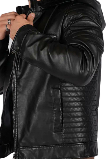 Ανδρικό μπουφάν δερματίνη με αποσπώμενη κουκούλα