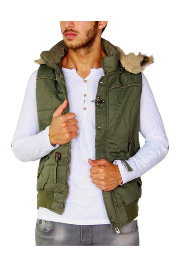 Men's khaki cotton gilet with hood