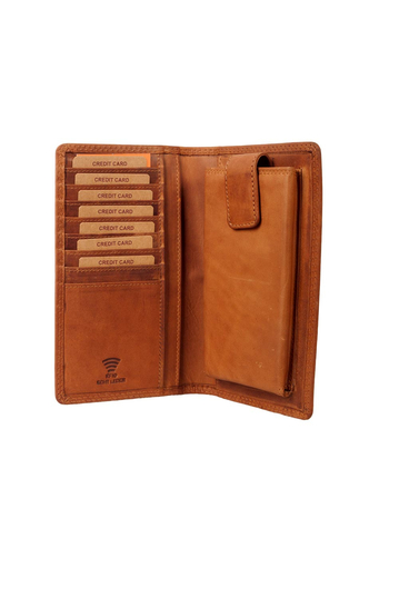 Hill Burry RFID leather card and mobile case brown