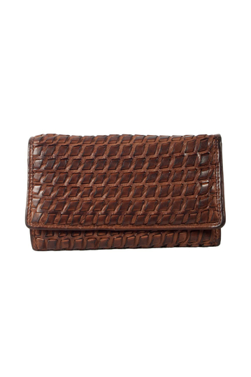 Hill Burry RFID braided leather clutch wallet dark brown