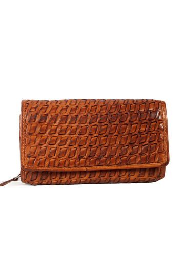 Hill Burry RFID braided leather clutch wallet cognac